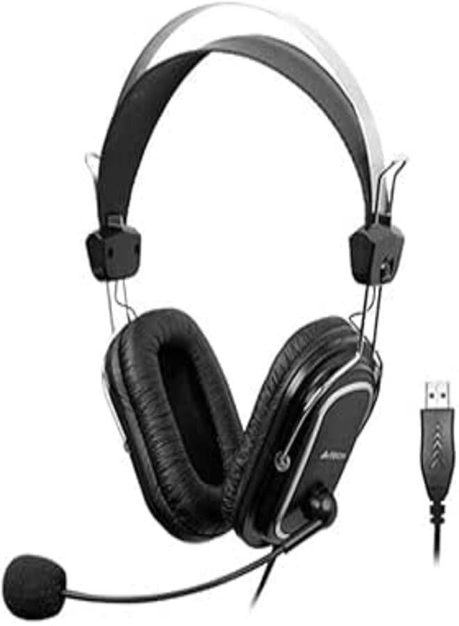 A4tech HU-50 USB Wired Chatting Headset -Noise Canceling Mic With Earphone Hook - For PC - Black